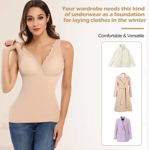 Vista 3 de JOYSHAPER Ropa interior térmica sin mangas con forro de capa base para clima frío invierno camisas térmicas largas camisetas térmicas