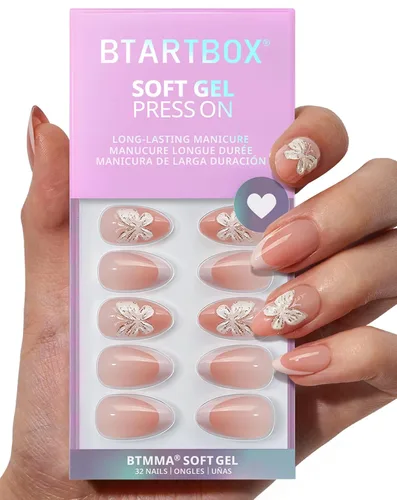 Vista 31 de BTArtbox Uñas Postizas Blancas Cortas a Presión - Uñas Postizas de Gel Suave en Forma de Almendra, Uñas Blancas con Pegamento para Uñas, Uñas