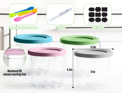 Vista 5 de Litex Pintas Creami - Paquete de 4 pintas y tapas de creami, olla para batidos compatible con la máquina de hacer helados serie NC299AMZ y NC300s