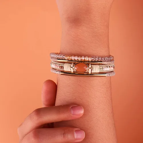 Vista 4 de FANCY SHINY- Pulseras de cuero de la envoltura de cuentas de cristal de la pulsera Boho Cuff piedra, dije, pulseras con cierre magnético de joyería