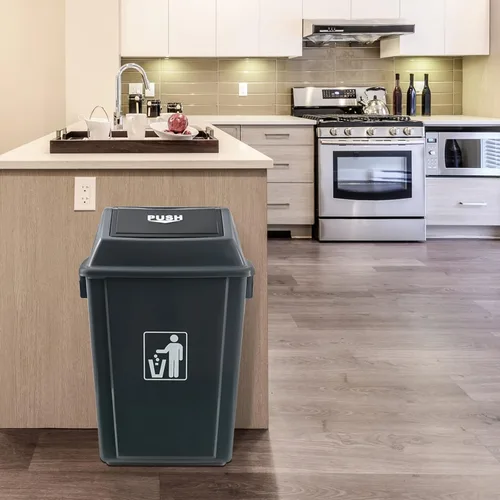 Vista 4 de Kekow Paquete de 4 cubos de basura de plástico con tapa, cubo de basura GraySwing Top, 13 galones Swing Top Lid Design, Durable Plastic