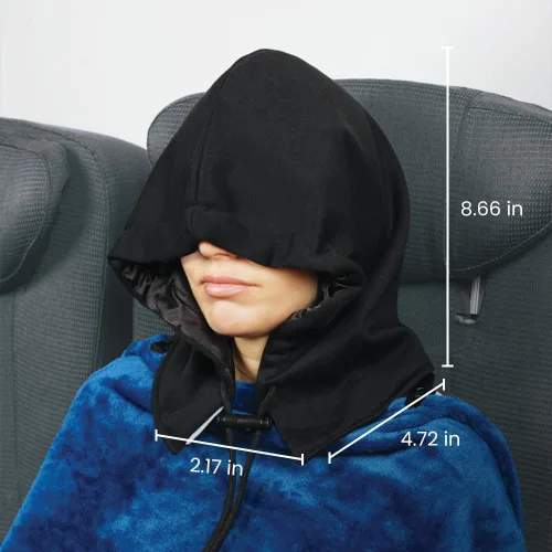 Vista 6 de Cabeau Nap Now - Sudadera con capucha negra - Una sudadera con capucha ajustable con un puente nasal ajustable para bloquear la luz, Sudadera