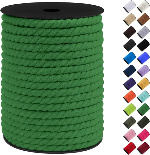 Vista 11 de Cordón de macramé de algodón, 0.315 in x 131 pies, hilo grueso para manualidades, cuerda trenzada de 3 hebras para colgar en la pared, ganchos