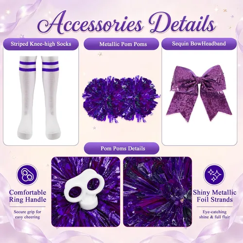 Vista 4 de lontakids Traje de animadora para niñas, 5 piezas, diseño de llama Morado