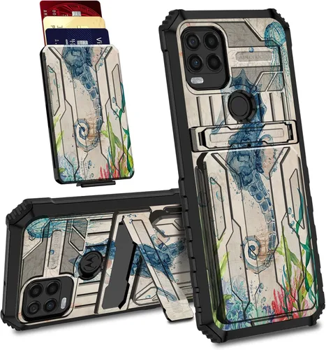 Vista 9 de Funda para Motorola Moto G Stylus 5G con ranura desmontable para tarjetero, soporte de doble capa, resistente a prueba de golpes, funda oculta