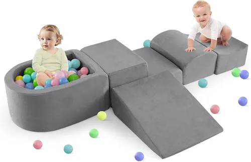 Vista 10 de INFANS Juguetes de escalada para niños pequeños, bloques de escalada de espuma y pozo de pelotas para bebé, juego de estructura de actividad de 5