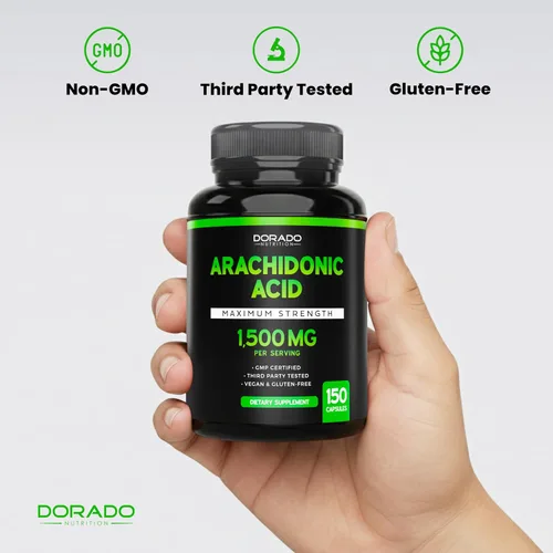 Vista 7 de Suplemento de ácido araquidónico de 1500 mg (150 cápsulas), suplemento muscular y de fuerza para masa muscular y recuperación para hombres
