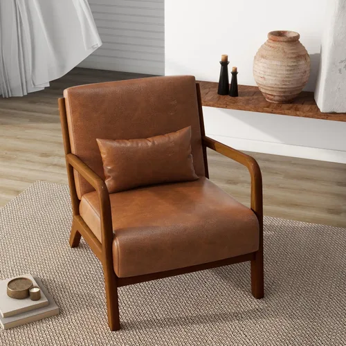 Vista 9 de Silla decorativa, sillón moderno de mediados de siglo con almohada, sofá tapizado, silla auxiliar de lectura para sala de estar y dormitorio A