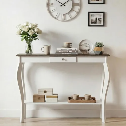 Vista 9 de ChooChoo Mesa consola estrecha con cajón, elegante mesa de sofá, mesa de entrada, color negro