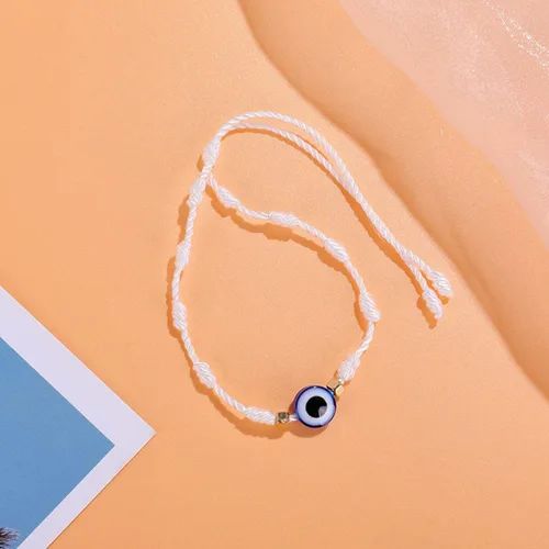 Vista 2 de Caiyao 2 pulseras de nudo de mal de ojo, hechas a mano, ajustable, multicolor, rojo, negro, rosa, cuerda con nudo de mal de ojo, buena suerte