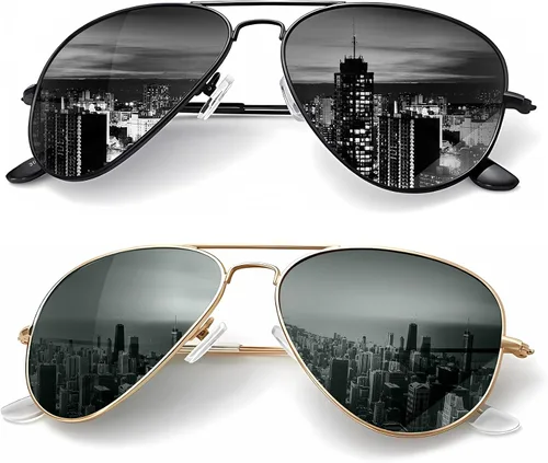 Vista 41 de KALIYADI Classic Aviator Sunglasses for Men Women Driving Sun glasses Polarized Lens UV Blocking Negro