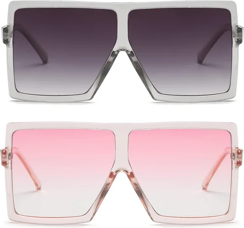 Vista 2 de GRFISIA Gafas de sol cuadradas de gran tamaño para mujeres y hombres, sombras planas a la moda