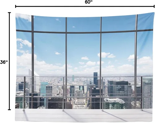 Vista 5 de Fondo de tela de 5 x 3 pies, para ventana de oficina, decoración moderna de casa, ventana, fondo de foto, tapiz para zoom, reuniones