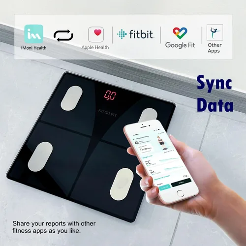 Vista 6 de Báscula para peso corporal y grasa digital para baño, aplicación de sincronización inteligente Scan Body Composition, Bluetooth Sync, Backlit
