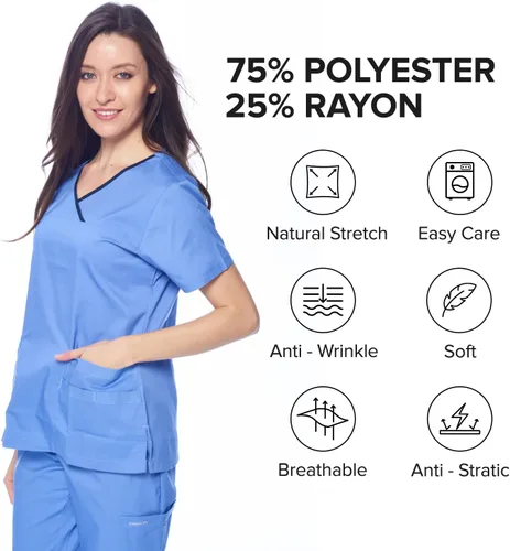 Vista 7 de Dagacci Medical Uniform® Conjunto de ropa quirúrgica para mujer – Conjunto de camisa y pantalones de contraste elástico natural para mujer – 9 Egg