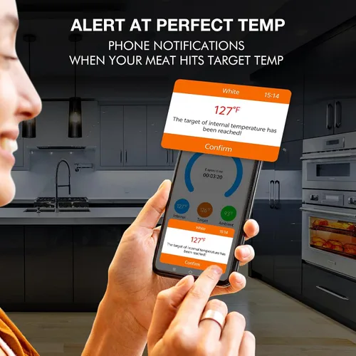Vista 7 de Termómetro Bluetooth inalámbrico para carne con sondas duales, 650 pies de largo alcance inteligente con aplicación controlada, termómetro