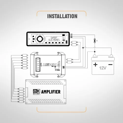 Vista 6 de Banda Audioparts X6-AIR Amplificador de coche de 6 canales, 32 bits/96khz, 2 entradas, 46 ecualizadores en/CH, limitador de pico, Bluetooth, control