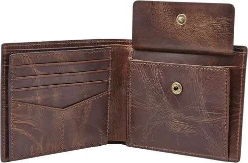 Vista 3 de Fossil Mens Derrick Leather RFID-Blocking Large Bifold with Coin Pocket Wallet