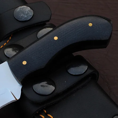 Vista 5 de Cuchillo de seguimiento hecho a mano, cuchillo de caza de hoja fija de espiga completa con funda, cuchillo de transporte horizontal, cuchillo