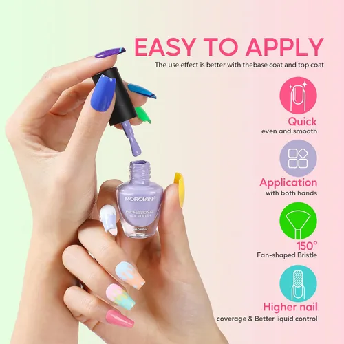 Vista 4 de Morovan Juego de esmalte de uñas para uñas de las manos: kit de esmalte de uñas de secado rápido al aire de 48 piezas con 2 piezas de base y capa