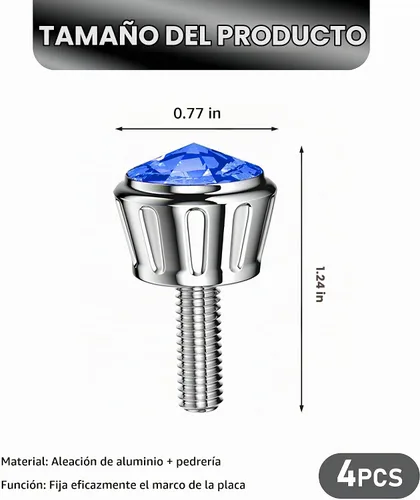Vista 2 de Pack-4 Kit de Sujetadores de Tornillos Brillantes para Placa de Matrícula, Tapas de Tornillos Antirrobo con Cristales de Imitación para Automóvil