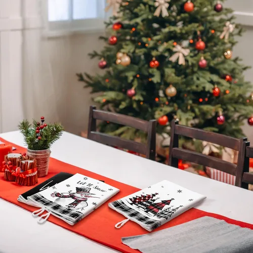 Vista 6 de Bencailor 6 piezas de paños de cocina de Navidad absorbentes de microfibra suave estilo casa de campo de 16 x 24 pulgadas, paños de cocina