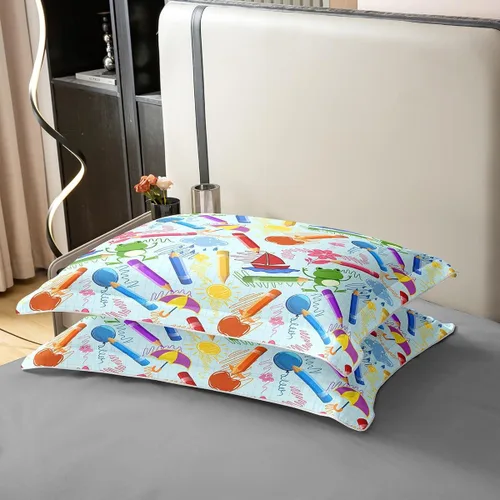 Vista 6 de jejeloiu Juego de ropa de cama de lápiz de dibujos animados para niños, tamaño individual, colorido cuarto de bebé, 100% algodón, funda de edredón