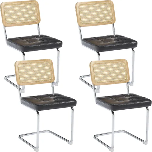 Vista 15 de KCC Juego de 2 sillas de comedor modernas de mediados de siglo, ratán de piel sintética, sillas auxiliares de comedor de cocina con patas de metal