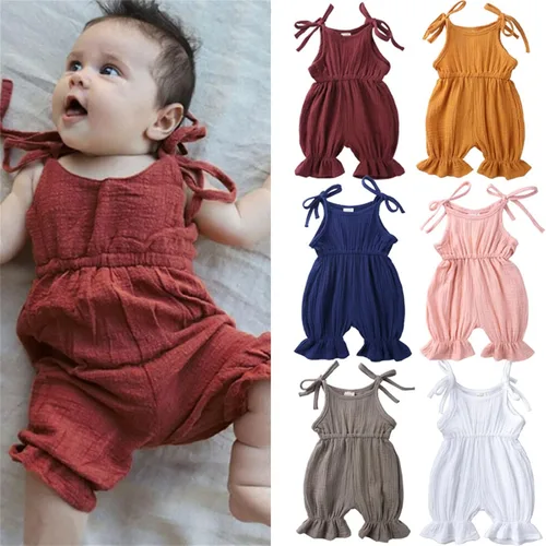 Vista 2 de Mameluco de lino y algodón para bebé niña con lazo de encaje, 1 pieza, ropa para bebé (verde, 6-12 meses)