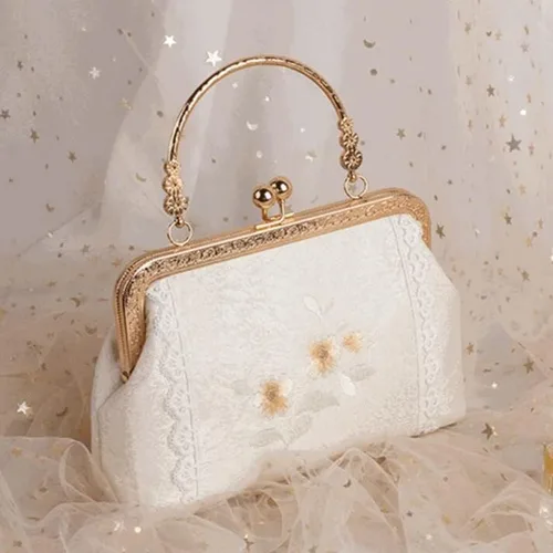 Vista 3 de Bolso bordado de estilo chino para las mujeres Vintage Metal Frame Kiss Lock Embrague Bolso Femenino étnico Monederos Wrap