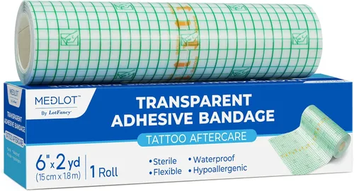 Vista 14 de LotFancy - Vendaje de cuidado posterior para tatuajes, rollo de 2 pulgadas x 13 yardas, impermeable, transparente Transparent Film Dressing