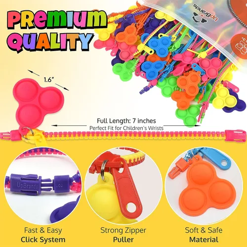 Vista 3 de UpBrands 72 regalos de fiesta para niños, pulseras con cremallera mejorada, juguetes para ansiedad para TDAH, regalos para niños, kit a granel