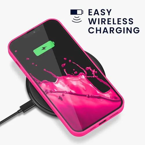 Vista 5 de kwmobile Funda compatible con Apple iPhone 13 Pro Max - Funda protectora delgada de silicona TPU - Rosa neón
