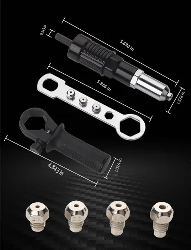 Vista 4 de Kit de adaptador de pistola de remache LSLANSOON con mango de agarre, accesorio de taladro para remache, herramienta manual de inserción de tuerca