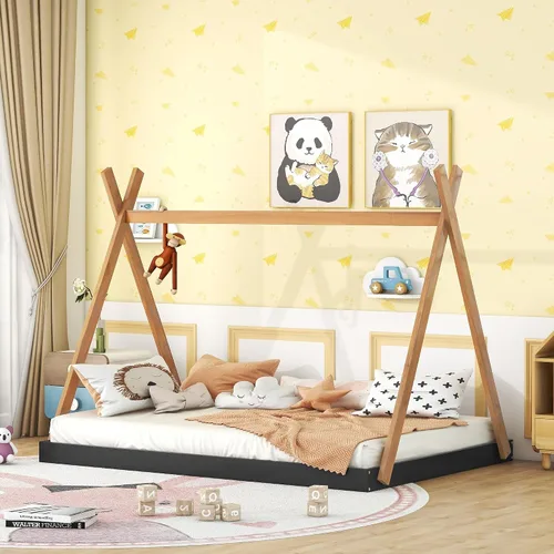 Vista 15 de SOFTSEA Cama de casa con marco de cama de piso doble con estructura triangular Blanco