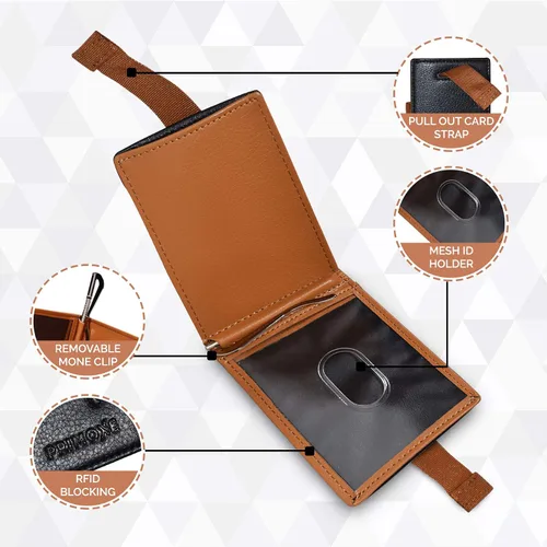 Vista 7 de Billeteras de cuero vegano minimalista con bloqueo RFID para hombres con clip de dinero, Negro -, Moderno