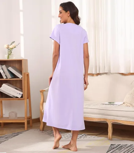 Vista 7 de Camisones de algodón para mujer, camisones de manga corta, cómodos y largos, ropa de dormir, vestido de noche para mujer, vestido de casa