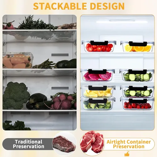 Vista 12 de Recipientes de vidrio para almacenamiento de alimentos con tapas 27OZ Negro