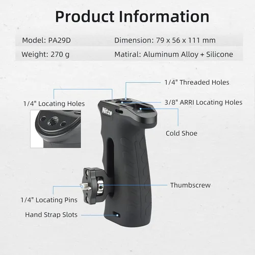 Vista 2 de Nitze Mango lateral ergonómico con tornillo de 1/4 pulgadas y pasadores de localización desmontables, arriba/abajo e izquierda/derecha, mango