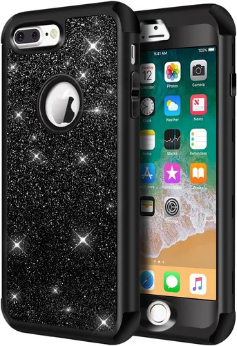 Vista 14 de Hython Funda para iPhone 8 Plus/7 Plus - Defensor resistente, carcasa rígida híbrida con purpurina brillante, cubierta de goma a prueba de golpes