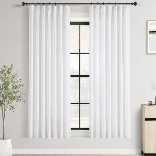 Vista 53 de Cortinas de lino de 63 pulgadas, juego de 2 paneles para sala de estar, beige natural, cortinas con pliegues pellizco entrenadas con memoria