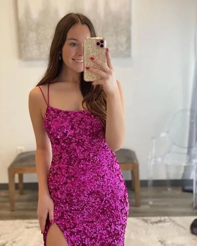 Vista 4 de Vestidos de fiesta de lentejuelas para mujer, largos y brillantes, sin espalda, vestidos formales de fiesta de noche con abertura