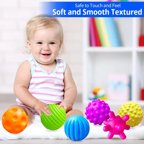 Vista 6 de Paquete de 6 bolas sensoriales para niños pequeños de 1 a 3 años, juguetes sensoriales para bebés de 6 a 12 meses, juguetes Montessori para bebés