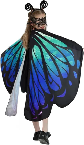 Vista 2 de QUCH Butterfly Costume for Women Butterfly Wings for Women Fairy Wings Cape with Mask and Antenna Headband Halloween Costumes