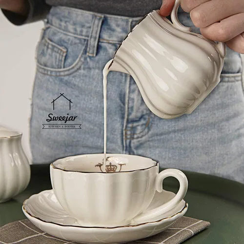 Vista 6 de SWEEJAR Royal Ceramic - Juego de azucareras y cremas y cucharas de café expreso de acero inoxidable 18/10