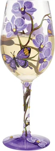 Vista 3 de Enesco Designs by Lolita Butterfly Jubilee - Copa de vino artesanal pintada a mano, 15 onzas, multicolor
