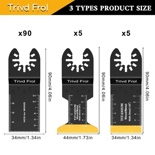 Vista 2 de Trivd Frol 100 piezas de hojas de sierra oscilantes, hojas de multiherramienta universales profesionales de titanio para madera, plásticos, metal