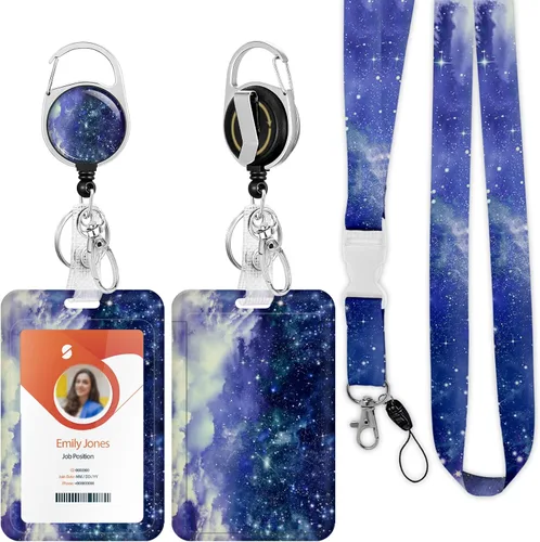 Vista 24 de Soporte para tarjetas de identificación con cordón, soporte retráctil para tarjetas de identificación, correa desmontable para el cuello con carrete