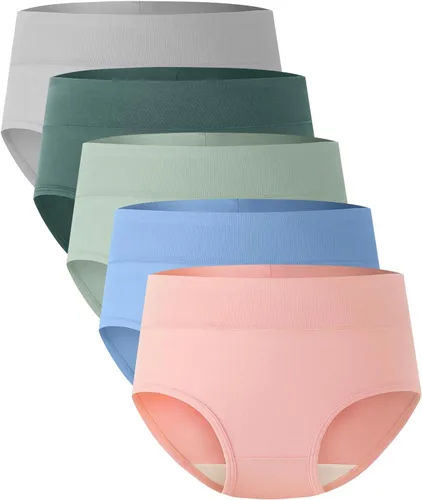 Vista 8 de BAMBOO COOL Ropa interior para mujer, calzones de cintura alta, cobertura completa, suaves y transpirables, paquete de 5
