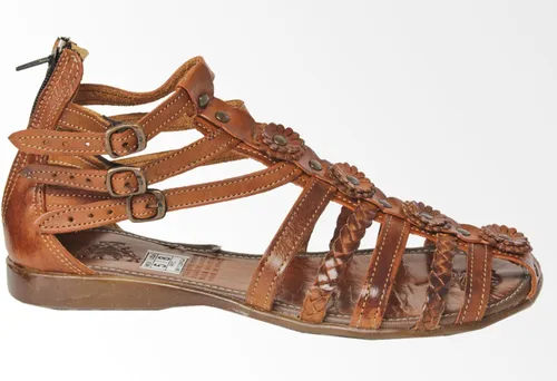 Vista 3 de Cowboy Professional Womens 226 Cognac Authentic Mexican Huarache Sandals Leather Flowers